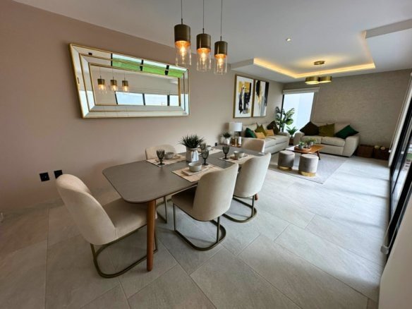 sala y comedor de casa nueva en Zibatá Querétaro en Entrecielos.